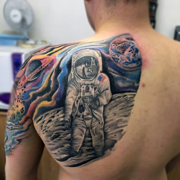 Wonderful Space And Astro Tattoo Mens Back