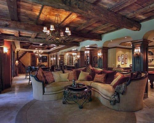 Wood Beam Ceiling Rustic Basement Ideas
