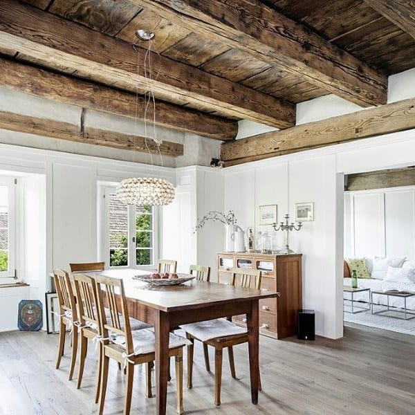 Wood Beam Ceiling Rustic Dining Room Ideas