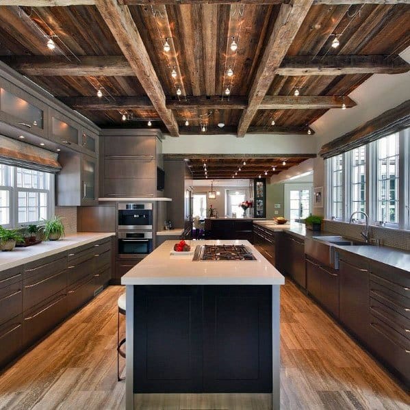 Wood Ceiling Kitchen Rustic Track Lighting Ideas