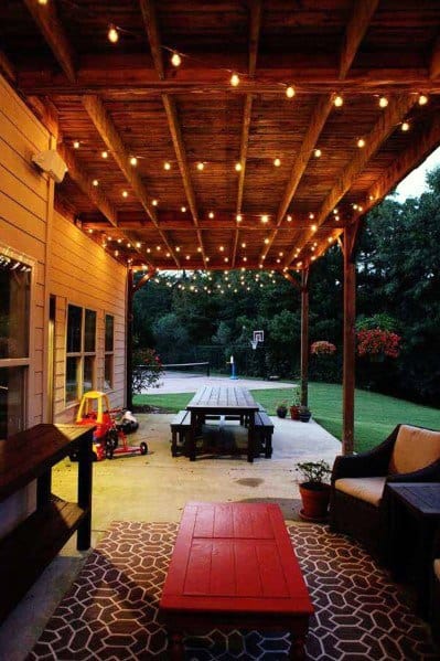 wood ceiling roof impressive patio string light ideas