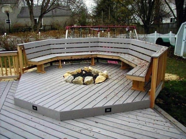 sunken wood deck firepit