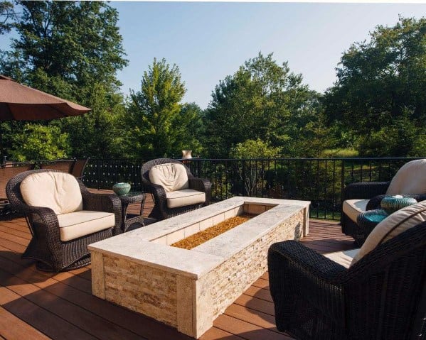 stamped texture brick deck firepit