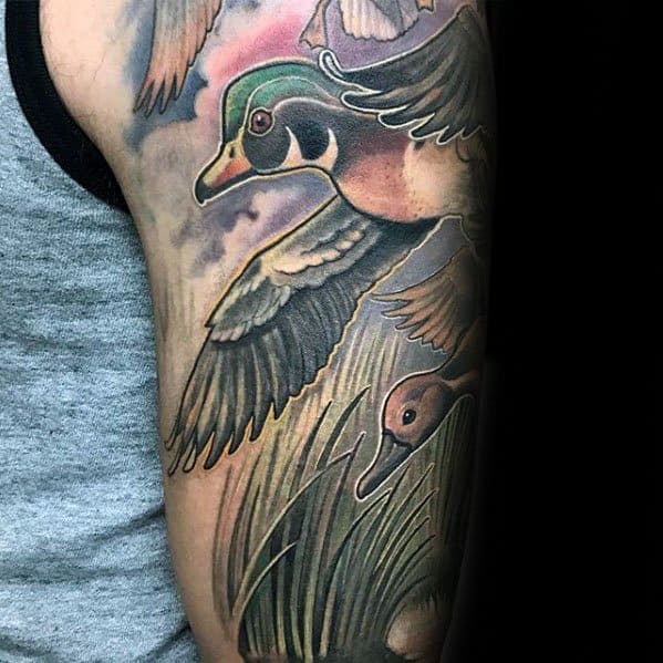 Wood Duck Half Sleeve Guys Tattoo Ideas