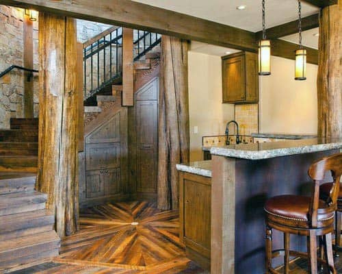 Wood Flooring With Bar Rustic Basement Ideas