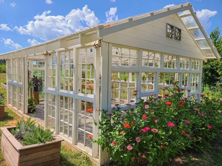 wood white frame greenhouse