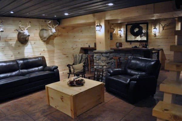 Wood Panel Walls Rustic Basement Ideas