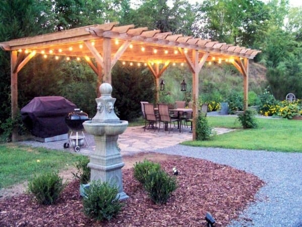 Wood Pergola Patio String Light Backyard Design