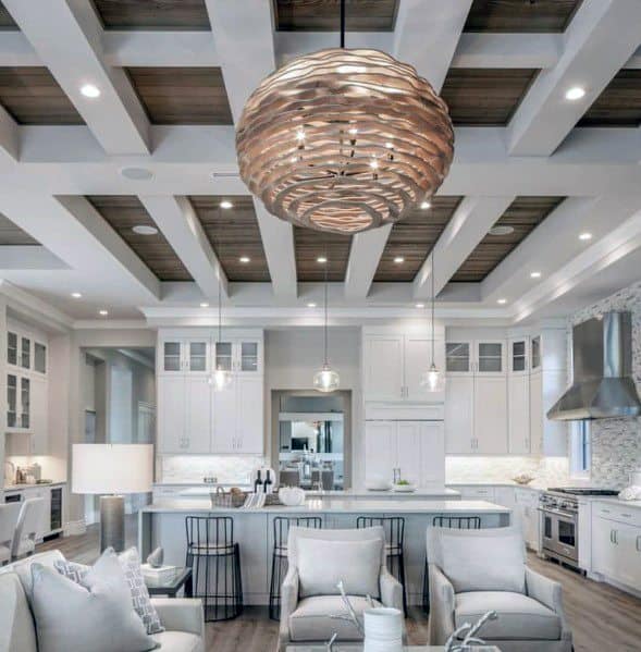 Wood Plank With White Beams Contemporary Coffered Ceiling Ideas
