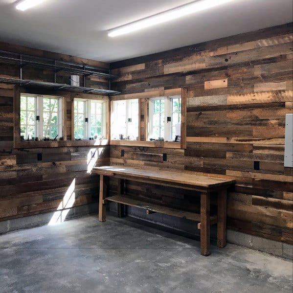 wood planks rustic garage walls concrete flooring 