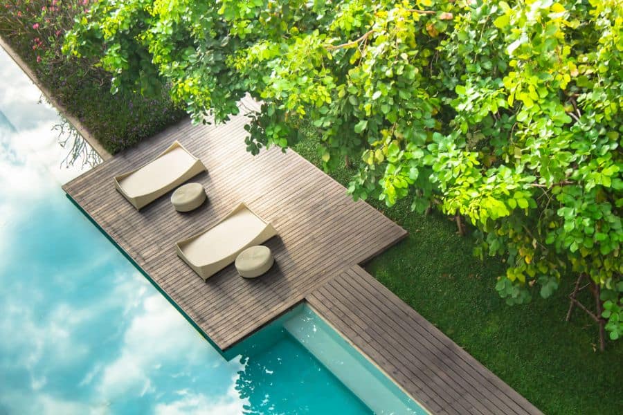 luxury wood deck pool