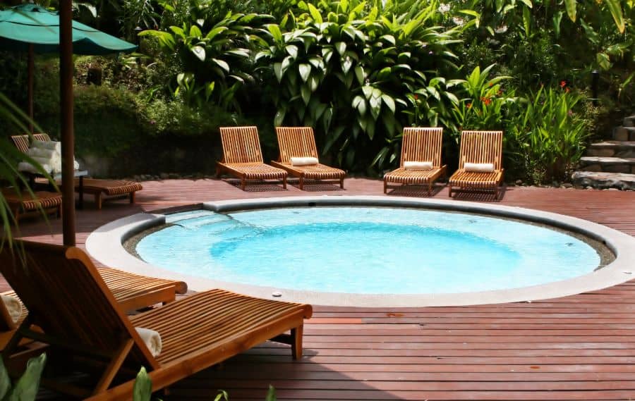wood deck with circular pool