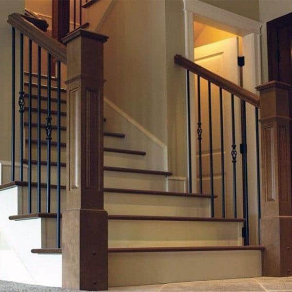 wood posts with metal balusters design ideas stair railing