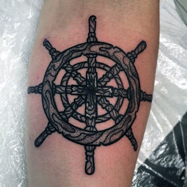Wood Ship Steering Wheel Small Nautical Tattoos For Guys