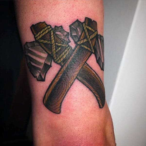 Wood Stone Tomahawk Mens Arm Tattoos
