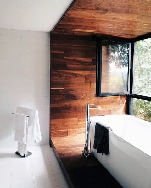 Wood Wall Design Around Bathtub