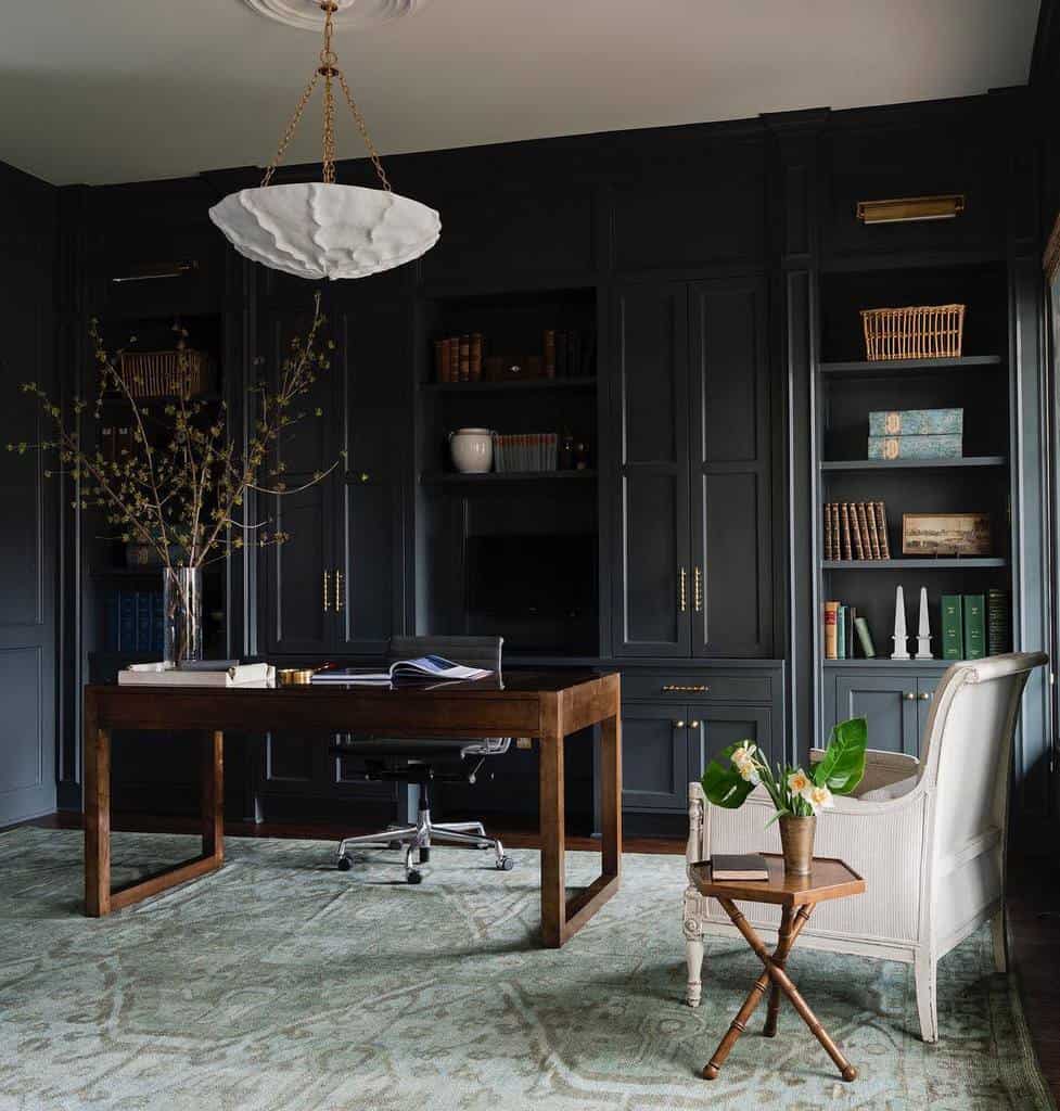 luxurious dark wood wall paneling office