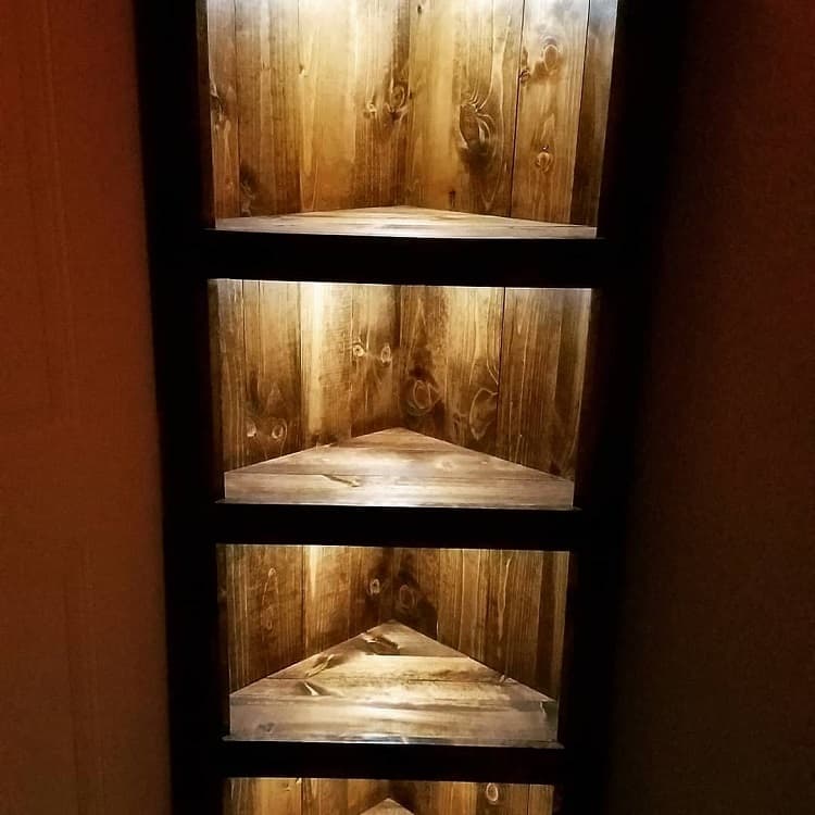 wood work corner open shelving 