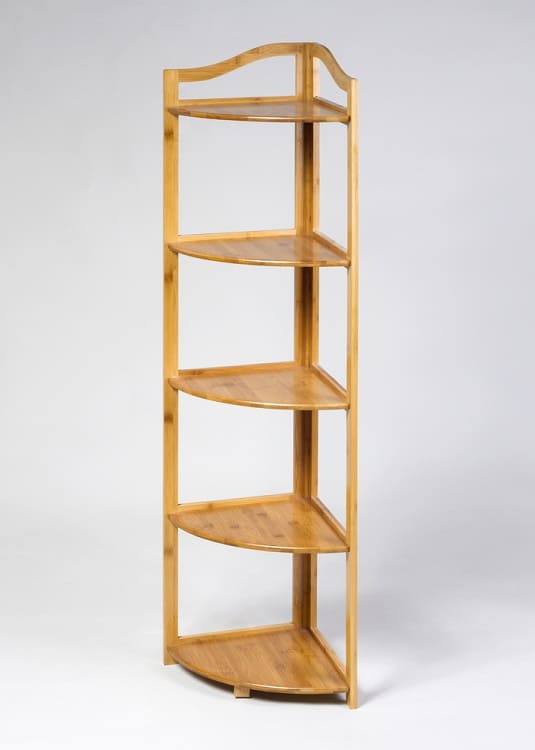 simple wooden corner open shelving