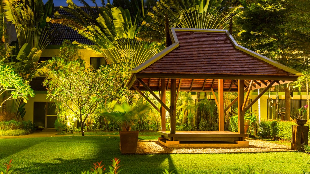 asian style wooden gazebo large backyard