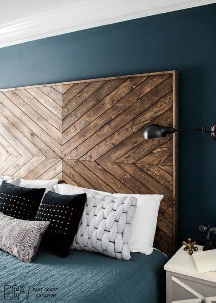 wood plank pattern green bedroom black lamp