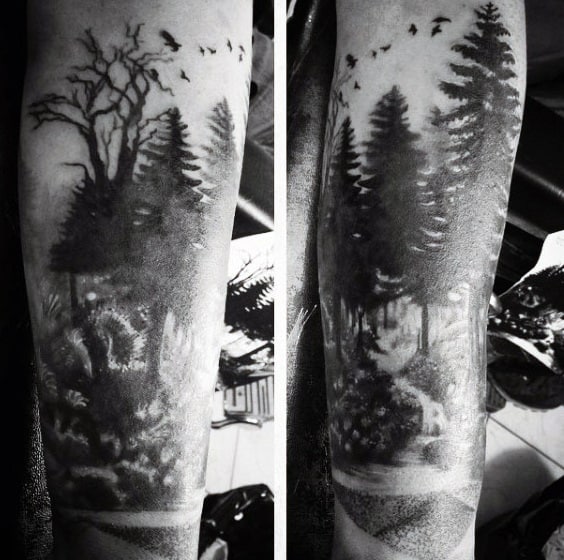 Woods Pine Tree Tattoo Ideas For Men