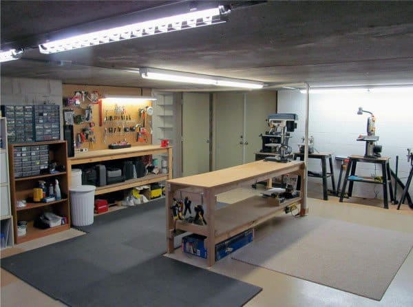 modern garage workshop wood bench saws tools