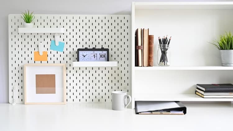 workspace home office pegboard