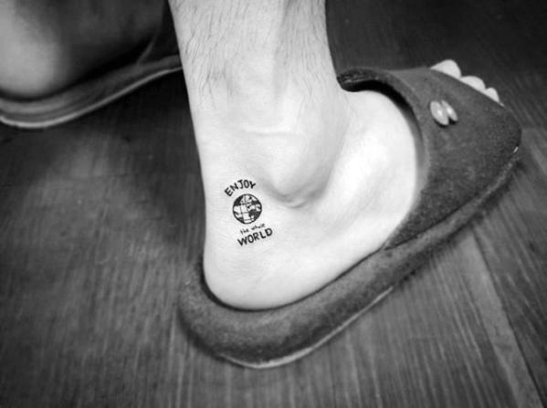 World Globe Quote Awesome Ankle Tattoos For Men