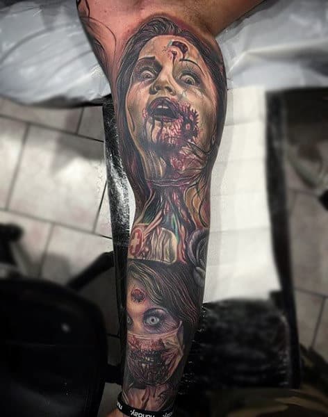 World Overrun By Zombies Themed Mens Sleeve Tattoos
