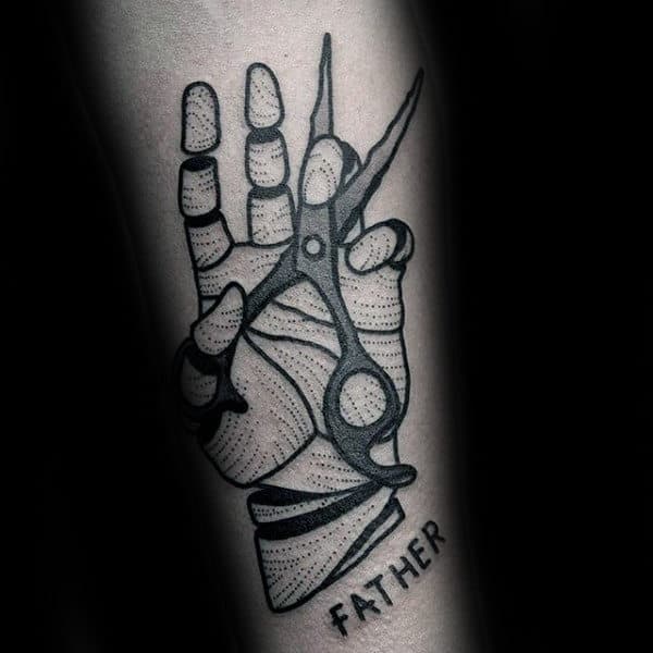 Wrapped Hand Holding Scissors Mens Father Tattoo