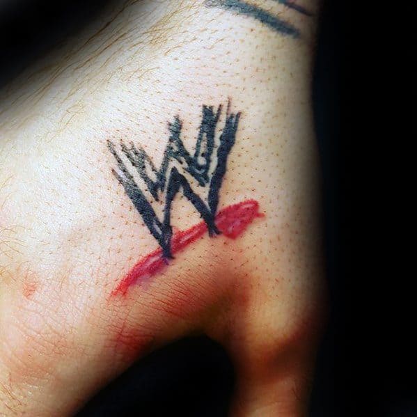 Wrestling Logo Mens Small Hand Tattoo