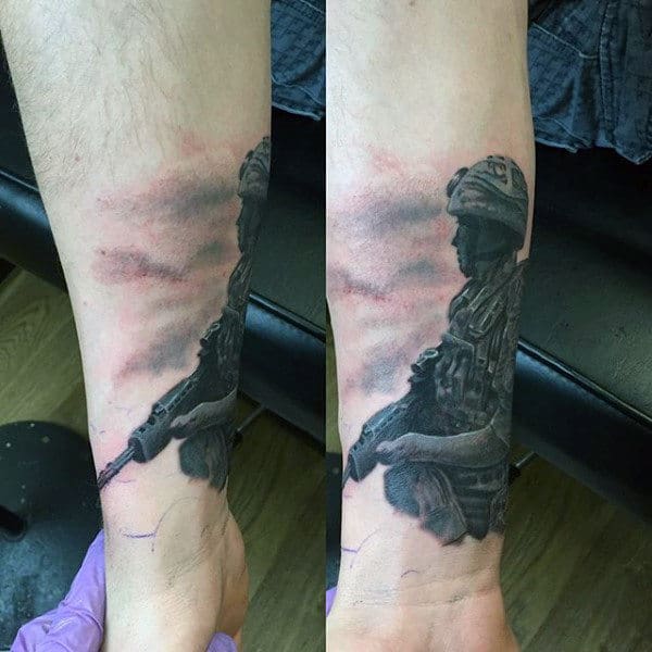 Wrist And Forearm Mens Army Solider Tattoo Design