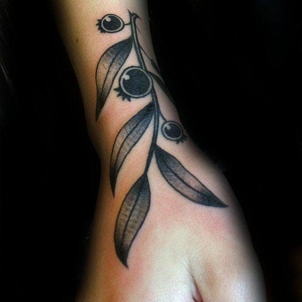 Wrist And Hand Olive Branch Tattoos For Men