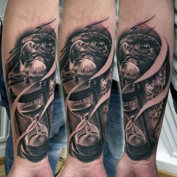 Wrist Bird And Hourglass Guys Tattoos