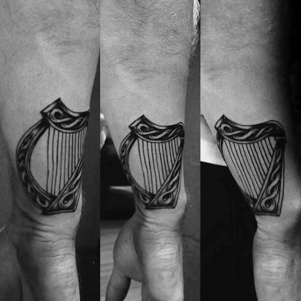 Wrist Celtic Harp Tattoos For Gentlemen