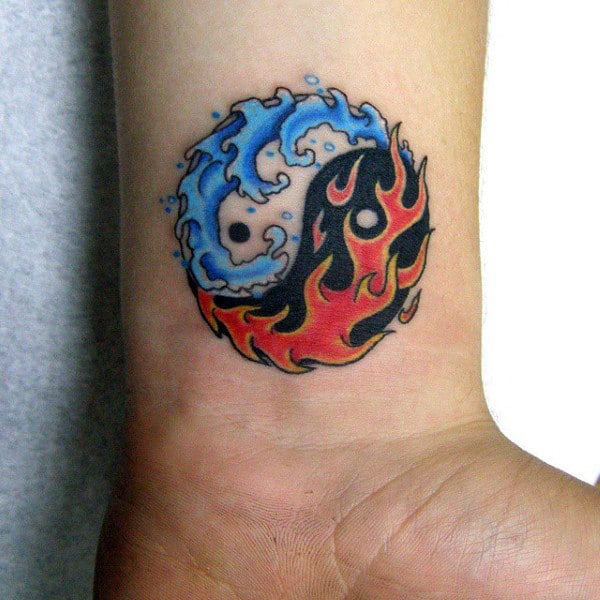 Wrist Fire And Water Yin Yang Tattoo For Males