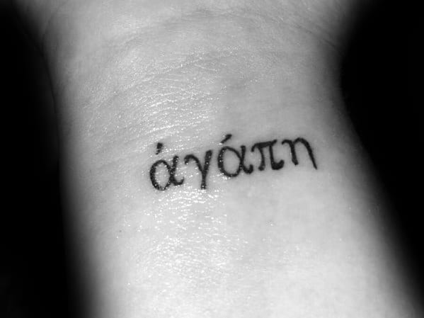 Wrist Greek Agape Tattoo Design For Men