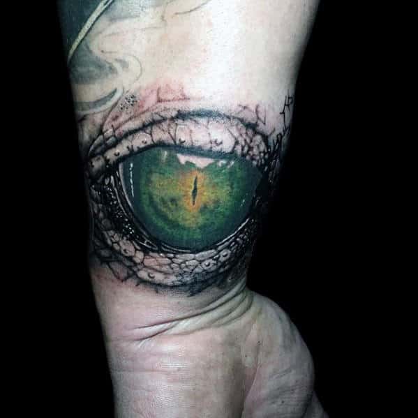 Wrist Green Dragon Eye Realistic Tattoos For Guys
