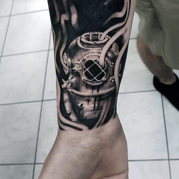 Wrist Guys Diving Helmet Tattoo Deisgns