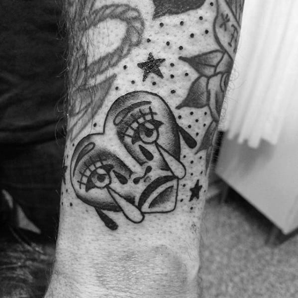 Wrist Guys Tattoos With Crying Heart Design