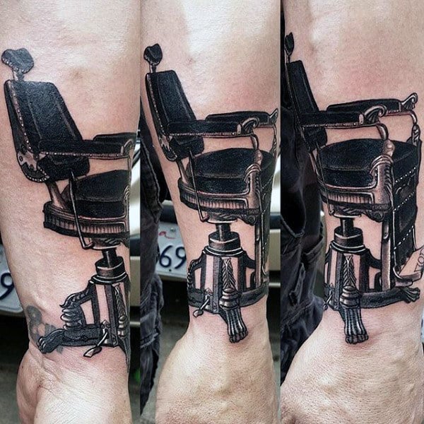 Wrist Male Barbershop Chair Tattoo In Black Ink For Men