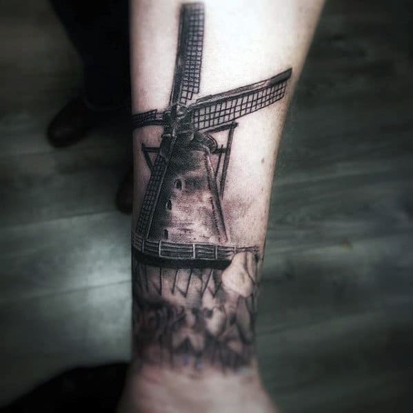 Wrist Mens Shaded 3d Windmill Tattoos