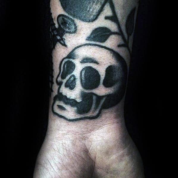Wrist Mens Shaded Old School Traditional Skull Tattoo