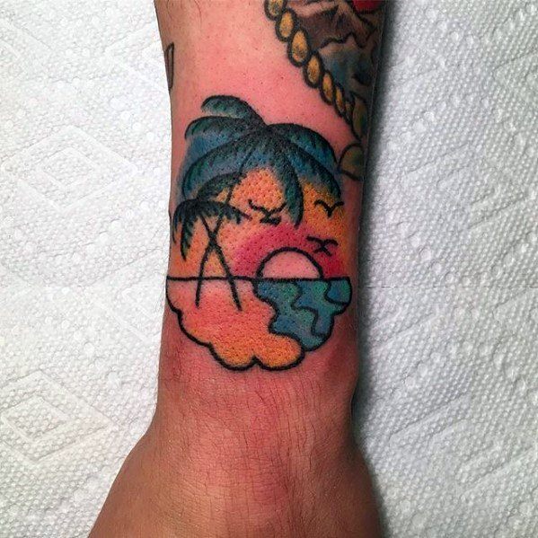 Wrist Tropical Beach Simple Traditional Guys Tattoo Design Ideas