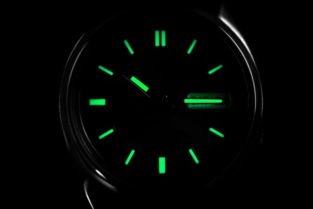 rhodium plated indexes wristwatch glowing in dark