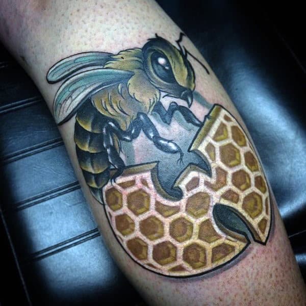 Wu Tang With Bee Mens Leg Tattoo Ideas