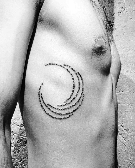 X Pattern Wave Mens Simple Rib Cage Side Tattoos