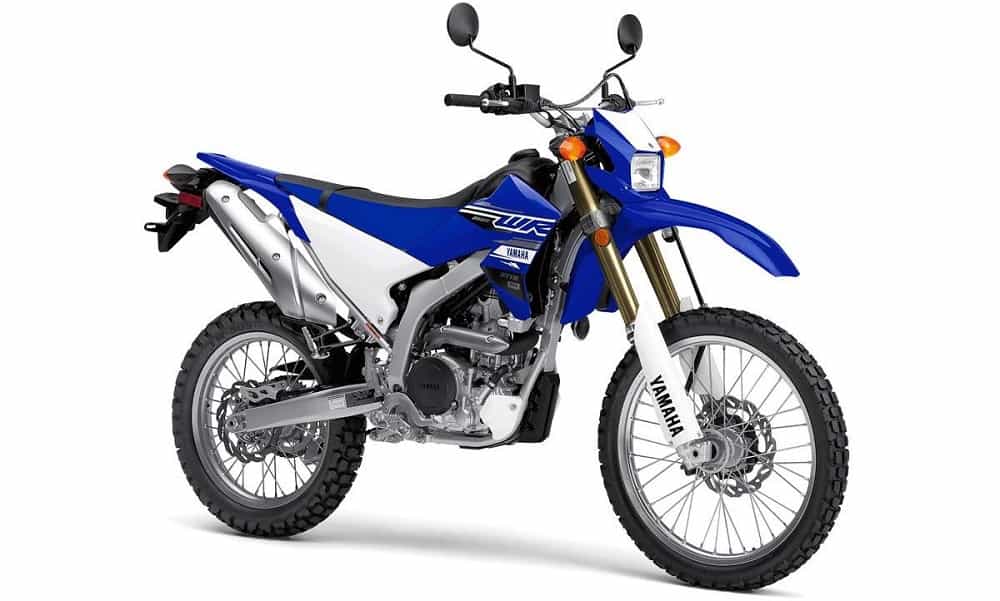 yamaha wr250r blue sports bike on white surface