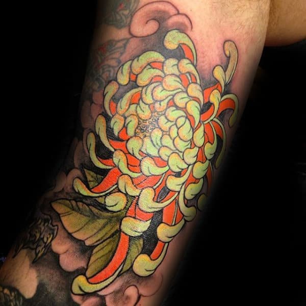 Yellow And Orange Chrysanthemum Inner Arm Tattoo
